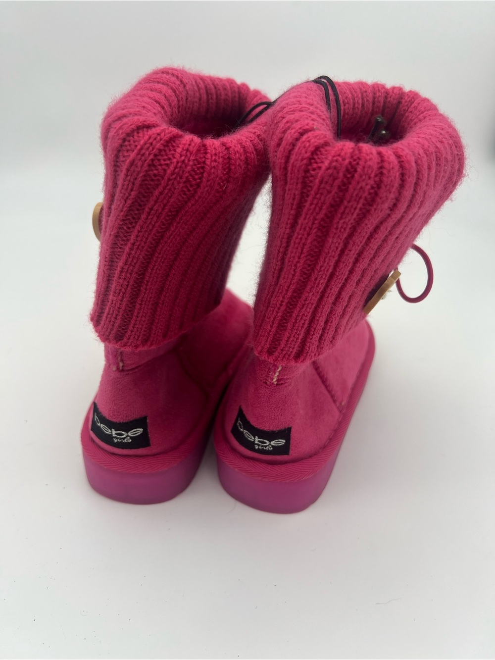 Bebe light up hot pink boots girls size 12 heart button fur lining faux suede - Picture 4 of 8